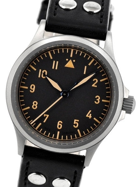 DIEVAS German Made Black Vintage Flieger Watch with Sapphire Crystal and Steel Case