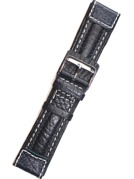 Chronissimo-Style Black Leather Strap with Heavy Padding #DM-30