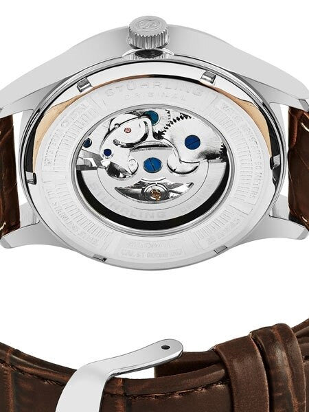 Stuhrling 42mm Atrium Automatic Watch with Semi-Skeleton, Silver-White Dial #747.01