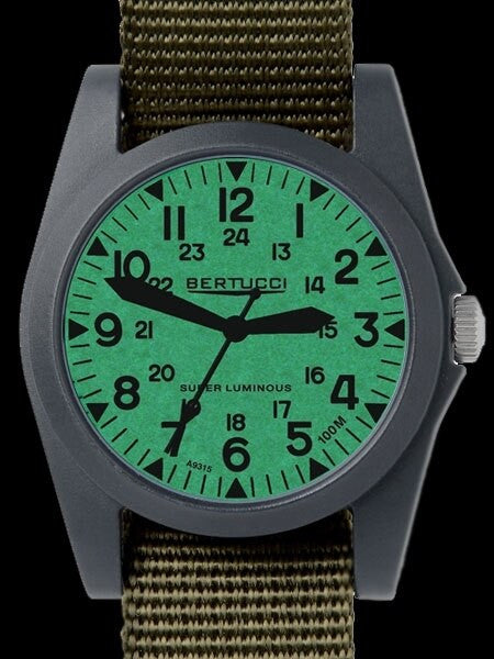 Bertucci A-3P Sportsman Vintage Field Watch with a 42mm Black Case, Luminous Dial - 13356