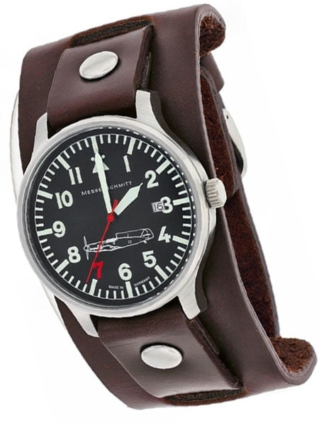 Messerschmitt Aviator Watch with Cuff-Style Leather Strap, SuperLuminova  #109-42R7