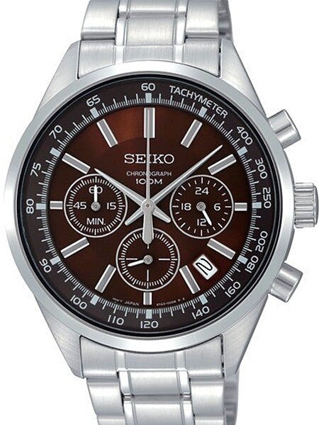 Seiko Quartz Analog Chronograph Sports Watch, Brown Dial #SSB041P1