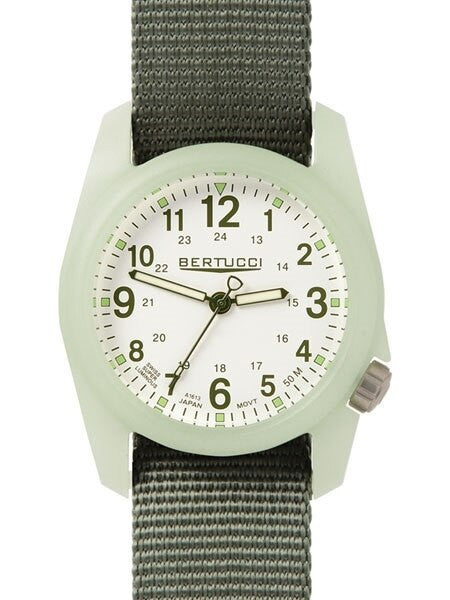 Scratch and Dent - Bertucci DX3 Luminous Resin Watch, Olive Green Nylon Strap, White Dial - 11028