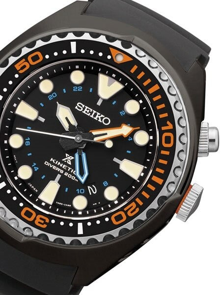 Seiko Prospex Kinetic Black Ion-Plated 47.5mm GMT Dive Watch  #SUN023