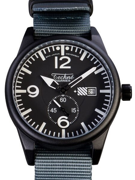 Techne Harrier Aviator Quartz Watch with 41mm Black Aluminum Case  #386.121