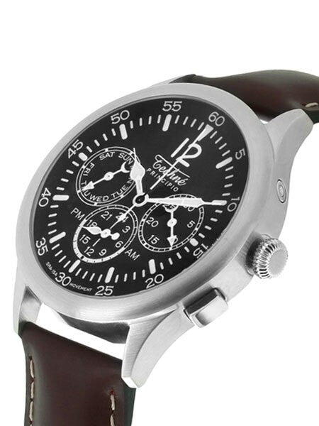 Techne 39.5mm Merlin Quartz Dual Time Watch with Chestnut Leather Strap #296.052