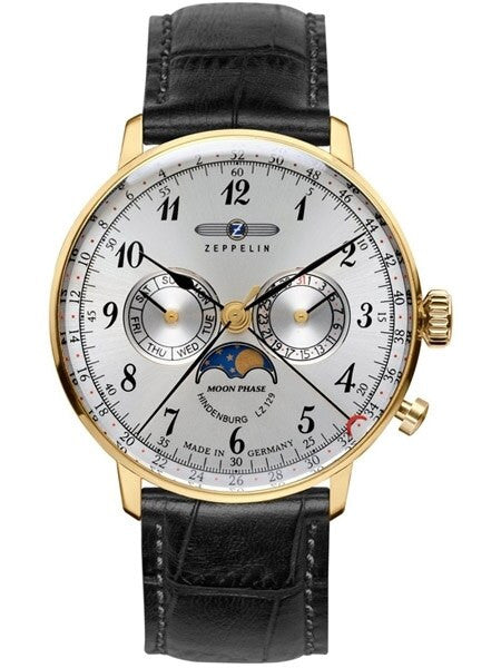 Graf Zeppelin Hindenburg Swiss Quartz Moonphase Calendar Watch #7038-1
