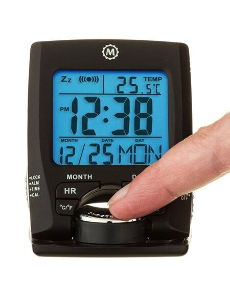 Marathon Travel Alarm Clock with Calendar, Temperature, 12 or 24 Hour Format #CL030023BK