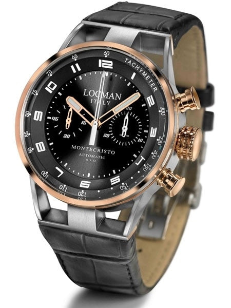 Locman Montecristo 100 Meter Automatic Chronograph Watch with 44mm Case #514BKGDBKLE