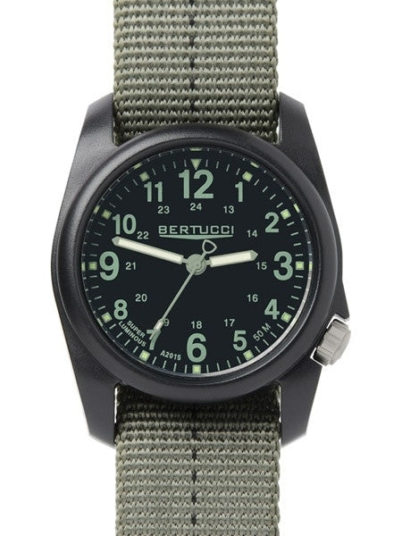 Bertucci DX3 Field Resin Watch, Dash-Striped Nylon Strap, Black Dial - 11040