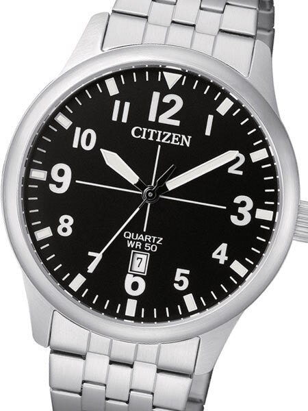 Citizen Black Dial Quartz Watch with Stainless Steel Bracelet #BI1050-81F