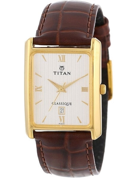 Titan Goldtone Classique Dress Watch with Precision Quartz Movement and Leather Strap #669YL01