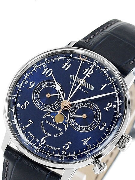 Graf Zeppelin Hindenburg Swiss Quartz Moonphase Calendar Watch #7036-3