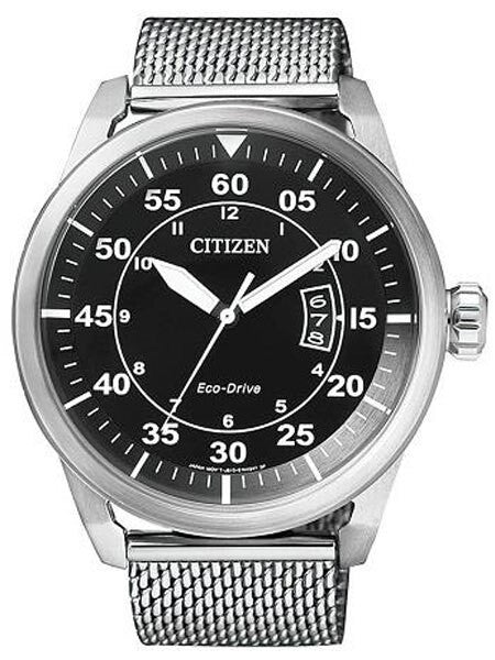 Citizen Eco-Drive Black Dial Pilot Watch with Mesh Bracelet #AW1360-55E