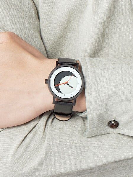 Projects 40mm Black Lunaround Quartz Watch with Matching Leather Strap #7268