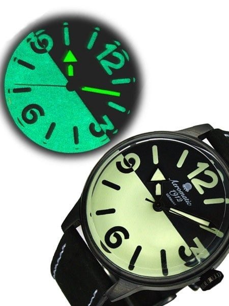 Aeromatic 1912 Retro Styled Quartz Watch, Black PVD Case #A1367