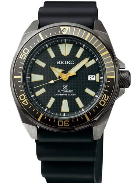 Seiko Samurai Prospex Automatic Dive Watch with Gun Metal Ion Plated Case and Rubber Dive Strap #SRPB55