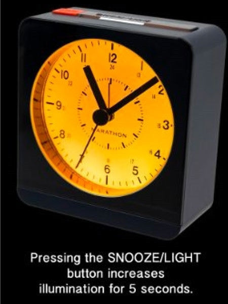 Marathon Alarm Clock with White Dial, Silent Movement, and Auto-Sensing Night Light #CL030053BL