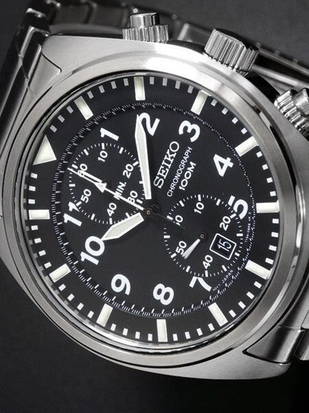Seiko Black Dial, Two-Eye Quartz Chronograph with 60-Minute Stopwatch #SNN231P1