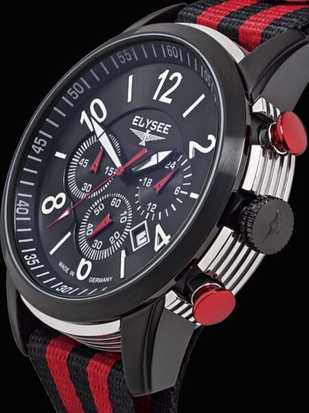 Elysee 45mm The Race I Quartz Chronograph Watch with 60-minute Stopwatch and Sapphire Crystal #80524