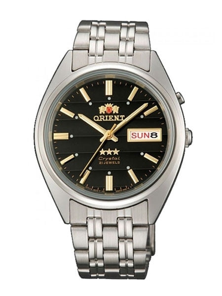 Orient Automatic Watch with Black Dial, Day-Date and SS Bracelet #EM0401PB