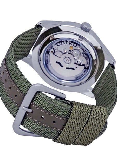 Seiko Military Dark Green Dial Automatic Watch with 42mm Case, Green Canvas Strap #SNZG09J1