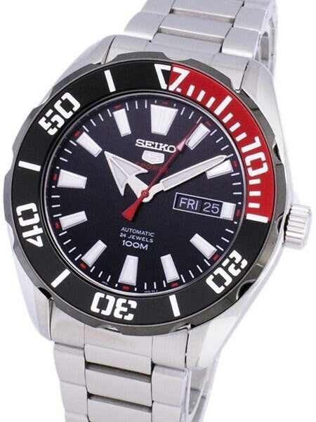 Seiko 5 Sports Automatic 24-Jewel Watch with Black Dial and SS Bracelet #SRPC57K1