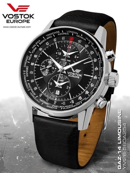 Vostok-Europe Gaz-Limo World-Time GMT Watch with Alarm #560A254