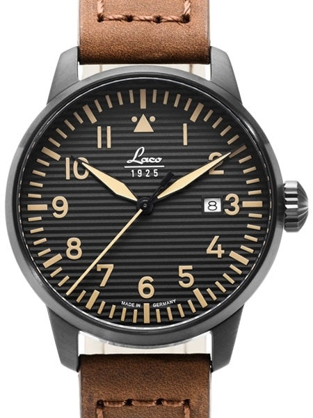 Laco St. Gallen Quartz Pilot Watch with 42mm PVD Case and Corrugated Dial #861973