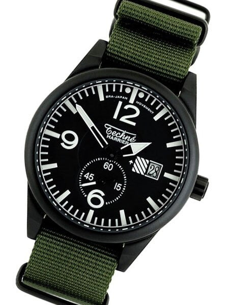 Techne Harrier Aviator Quartz Watch with 41mm Black Aluminium Case  #388.122
