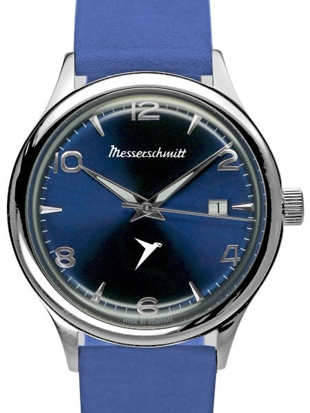 Messerschmitt Radiant Blue Dial Swiss Quartz Watch with Blue Leather Strap #KR500-BB