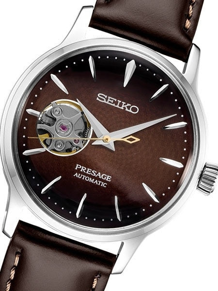 Ladies Seiko Presage Brown Automatic Dress Watch with Open Heart #SSA783