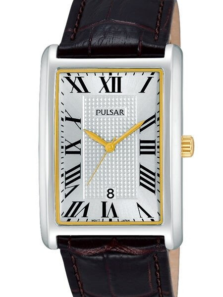 Pulsar Silver Dial Quartz Watch with Alligator Grain Leather Strap #PH9049