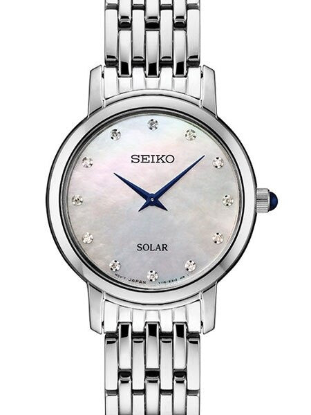 Seiko Solar Dress Watch with with Diamond Hour Markers, Mother of Pearl Dial #SUP397