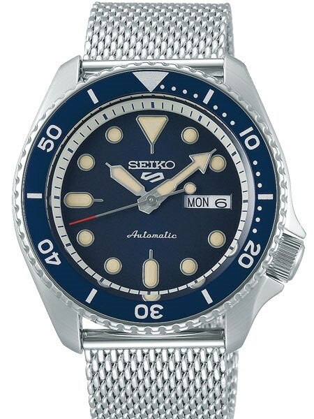 Seiko 5 Sports 24-Jewel Automatic Watch with Blue Dial and Mesh Bracelet #SRPD71