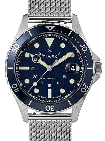 Timex 41mm Navi XL 21-Jewel Automatic Watch with Stainless Steel Mesh Bracelet and Blue Dial #TW2U38200ZV