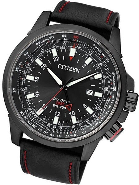 Citizen Eco-Drive Aviator GMT Watch with Inner Slide Rule Bezel #BJ7075-02E