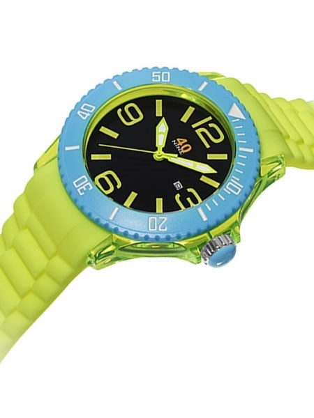 40Nine Clear Plastic 40mm Case with Yellow Silicone Rubber Strap #40NINE03-YELLOW