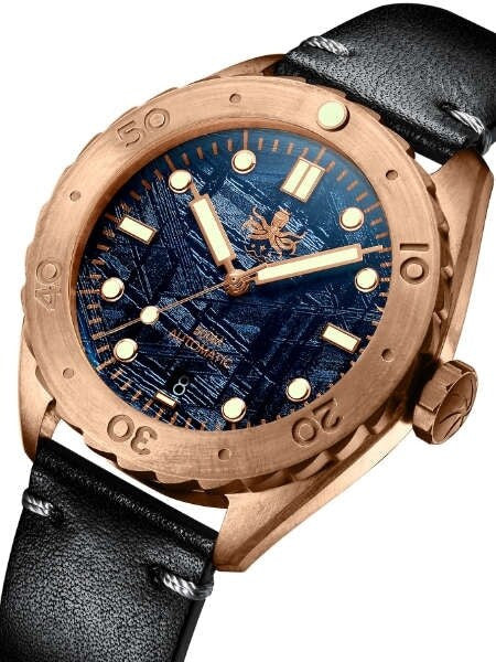 PHOIBOS Eagle Ray 500-Meter Swiss Automatic Dive Watch with Bronze Case, Blue Meteorite Dial #PY018E