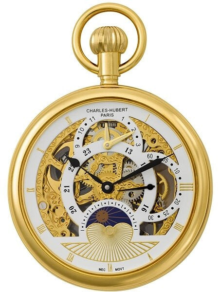 Charles-Hubert Mechanical Dual Time Pocket Watch with Sun-Moon Dial #3816