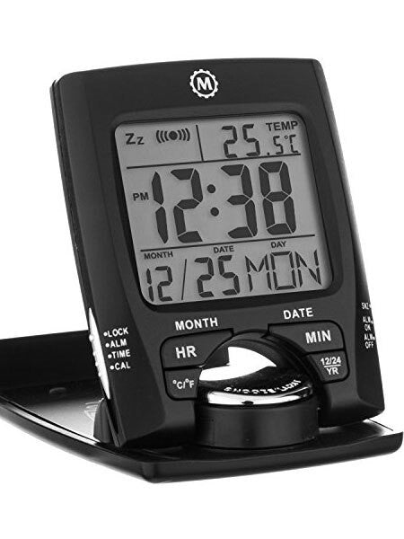 Marathon Travel Alarm Clock with Calendar, Temperature, 12 or 24 Hour Format #CL030023BK