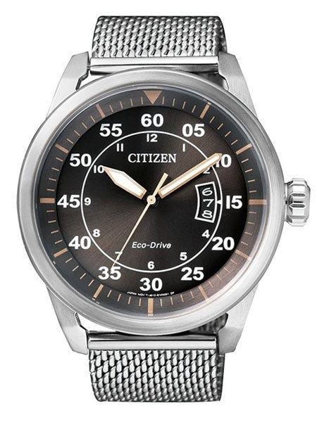 Citizen Eco-Drive Anthracite Dial Pilot Watch with Mesh Bracelet #AW1360-55F