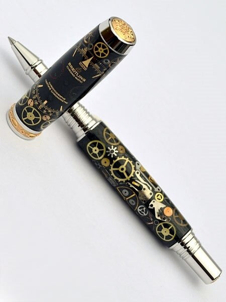 Artisan Crafted Collectable Pen made with a Breitling dial and assorted gears, cogs, screws and bridges #WPP301RB