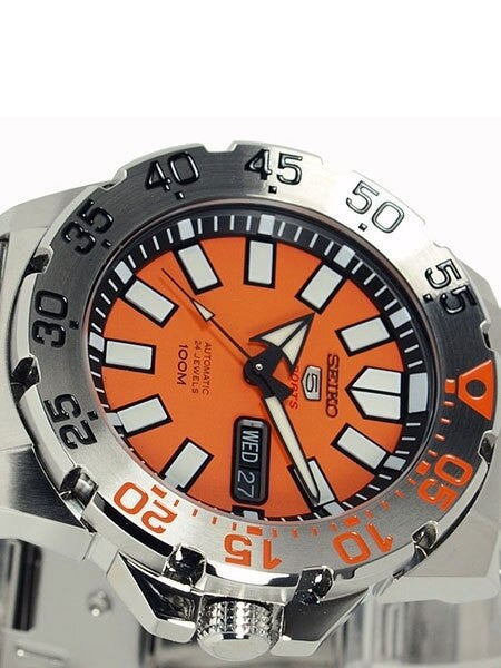 Seiko 43mm Sports 5 Automatic 24-Jewel Watch with Day and Date, Orange Dial #SRP483K1