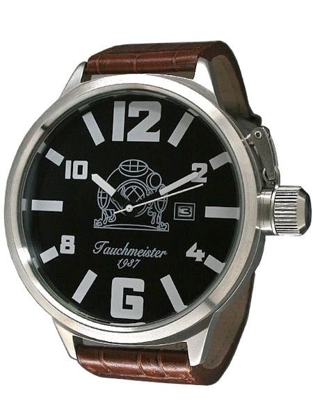 Tauchmeister T0220 XXL 57mm Black Dial Military Watch with Crown Protector
