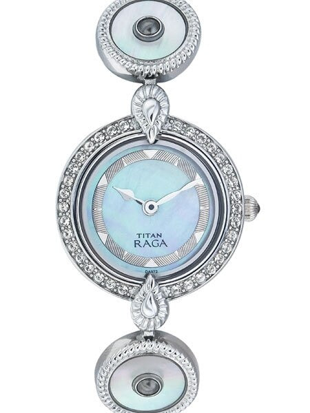 Titan Ladies Raga, Blue MOP Dial Quartz Watch with Swarovski Crystal Bezel and Fancy Bracelet #9903SM01