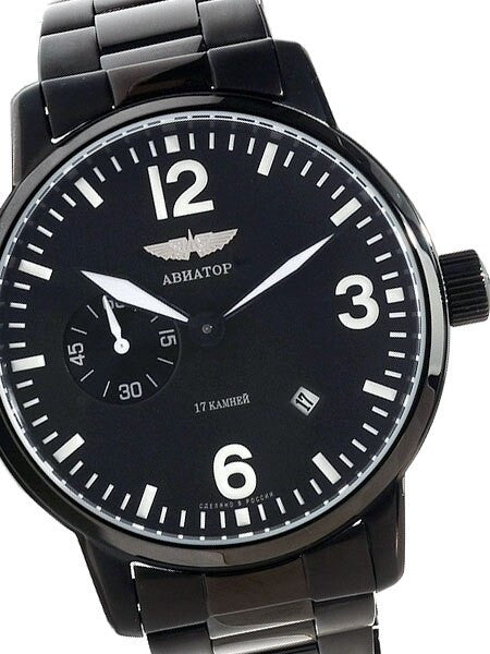 Aviator 45mm Mechanical, Hand Wind Black PVD Watch with SuperLuminova Hands and Markers #6974645B