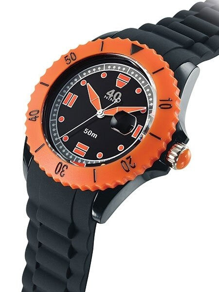 40Nine Black Plastic 45mm Case with Black Silicone Rubber Strap #40NINE02-BLACK60