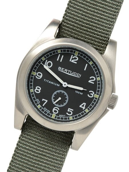 Bertucci A-3T Vintage 42 Titanium Watch with Olive Nylon Strap #13300
