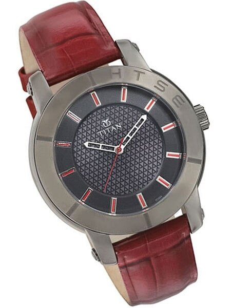 Titan HTSE Ladies Solar Powered Quartz Watch with Red Hour Markers and a Leather Strap #2526QL01